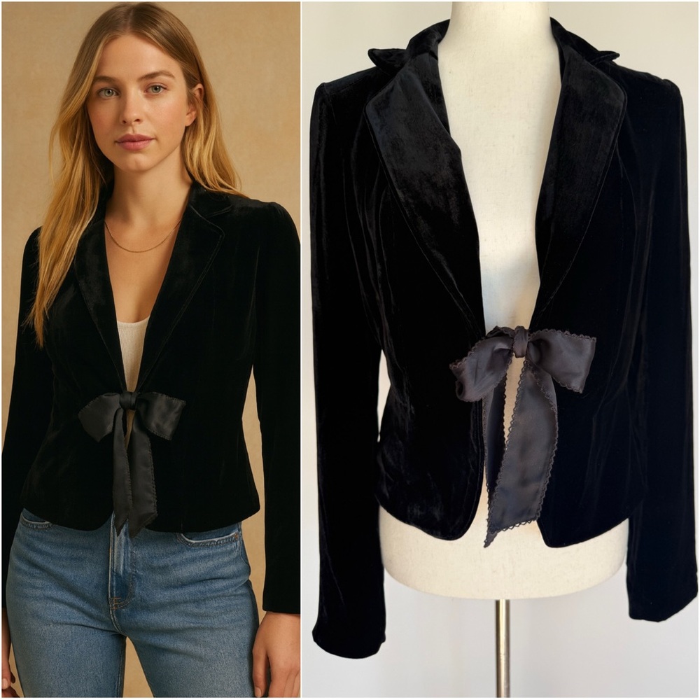 The Limited Womens Small Silk Velvet Black Tie Front Blazer Event NYE Career